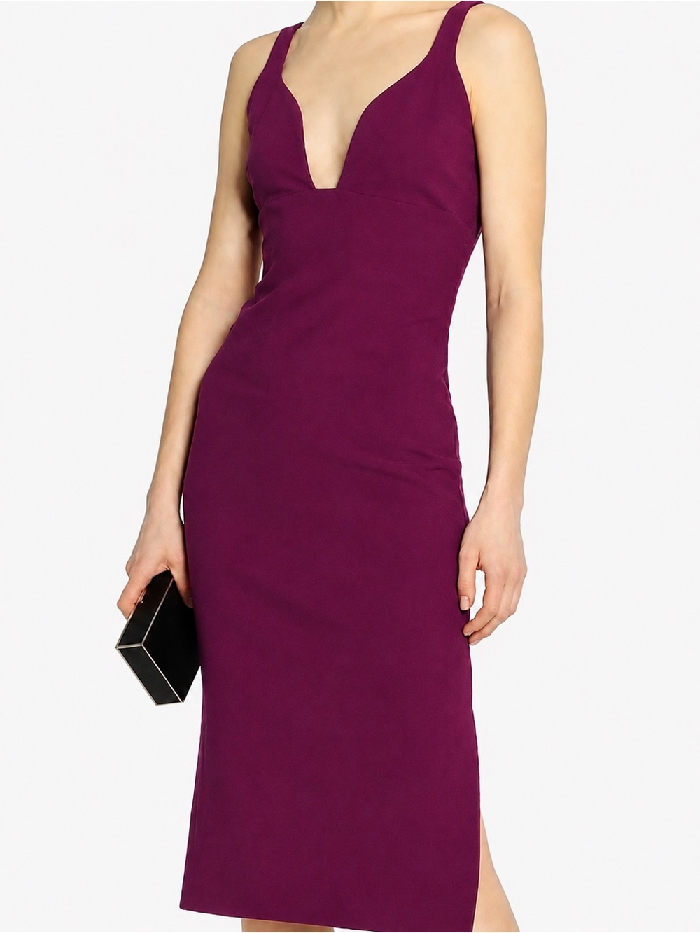 Cinq à Sept Ara Magenta Strappy Plunge Midi Dress Size 6